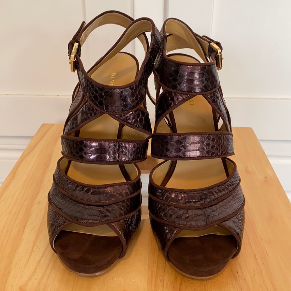 Nine West heels, metallic brown snake skin